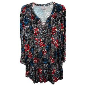 Simply Emma Plus Size 2X Top Floral Paisley Long Sleeve V Neck‎ Tunic Blouse 842